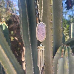 Kendra Scott Gold and Pink Pendant Necklace with gold tassels